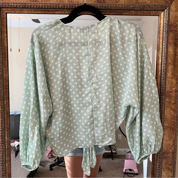 Zara Tie Front Polka Dot Blouse - Picture 3 of 4